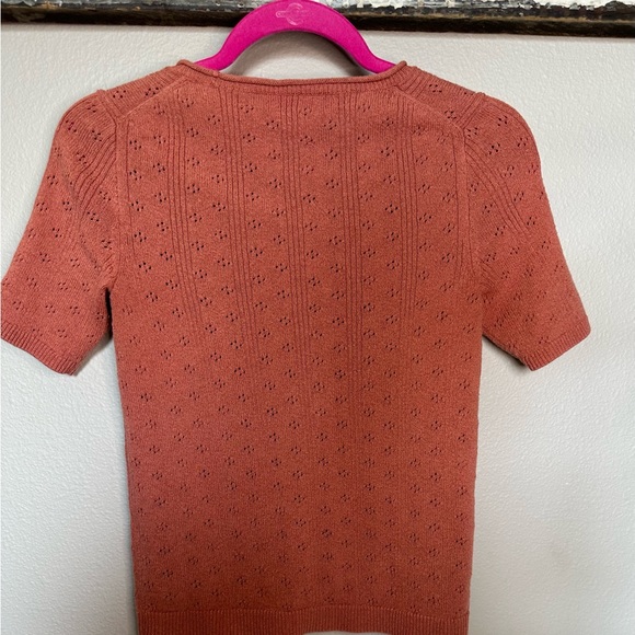 Madewell Women’s Orange Pointelle Wilford Sweater Tee - Picture 3 of 4